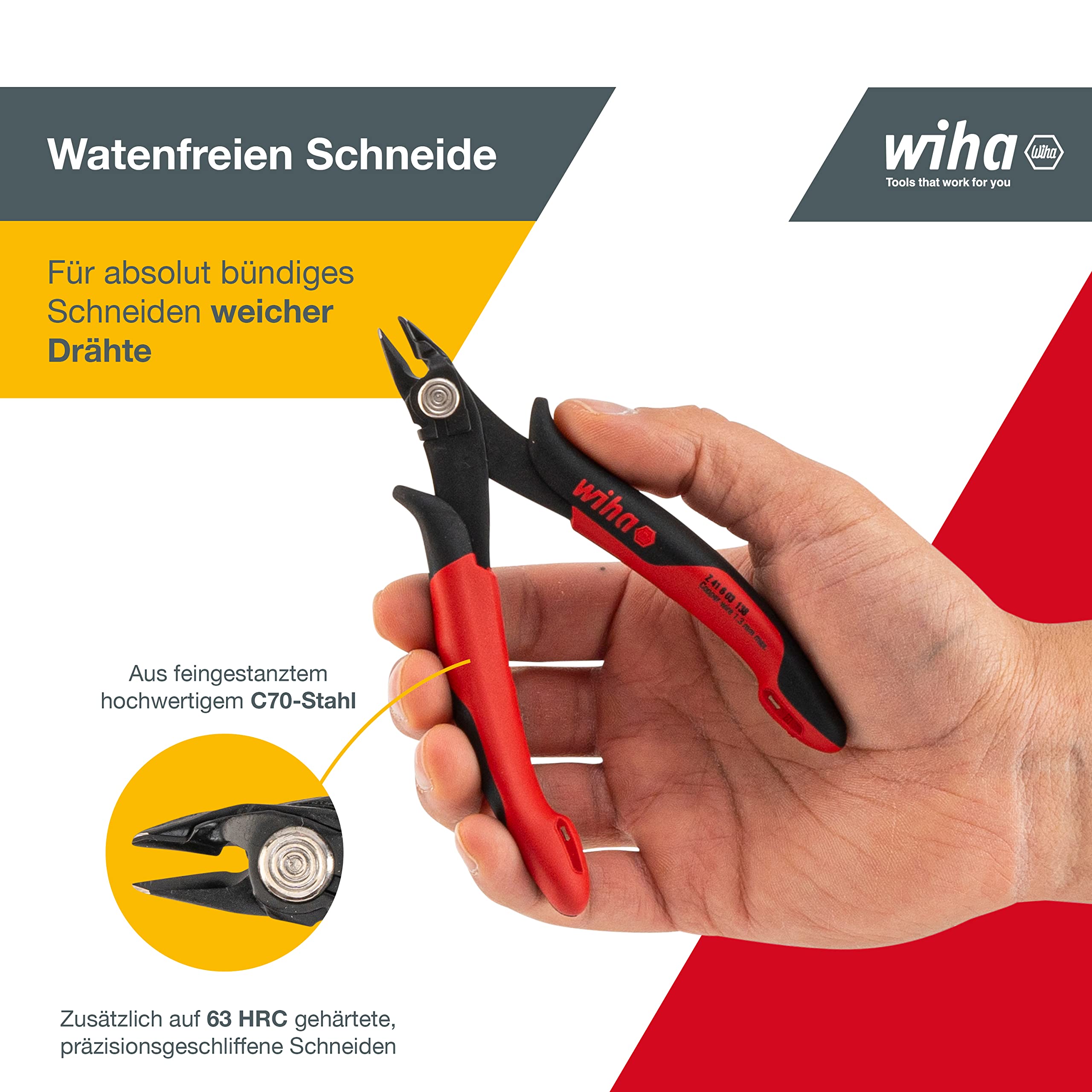 Wiha Precyzyjne szczypce boczne, elektronika, mała (26825), szersza, ostra głowica bez wate 130 mm, mini przecinak do drutu do instalacji elektrycznej