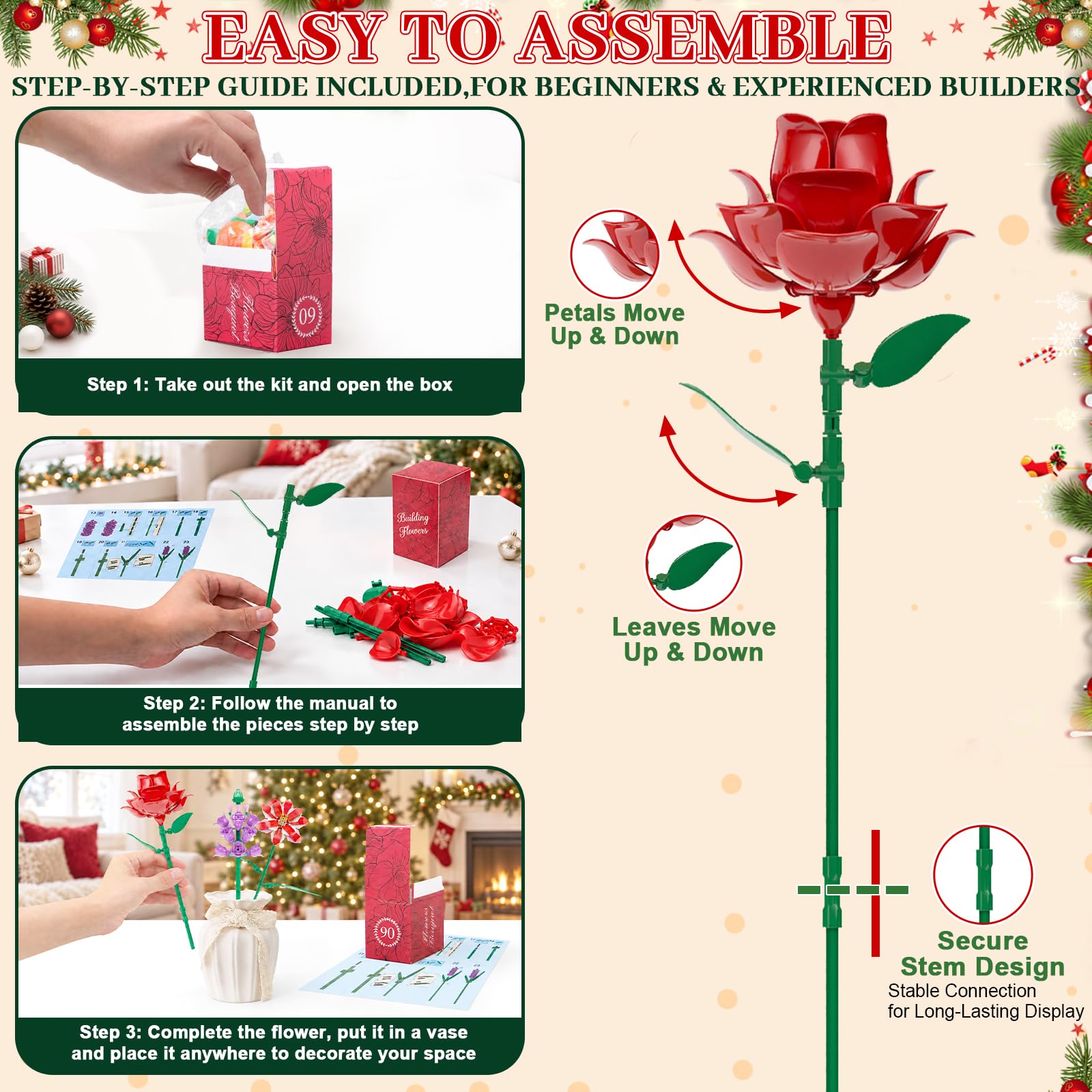 Blumen Adventskalender 2026, 24 Tage Bausteine-Set für Frauen