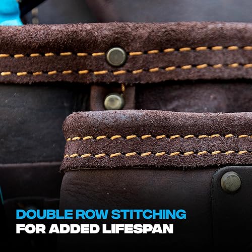 Miniatura 4 de OX Tools Bolsa de herramientas de cuero con 10 bolsillos, bolsa para tornillos y clavos, cuero curtido al aceite, lazo para martillo, soporte para