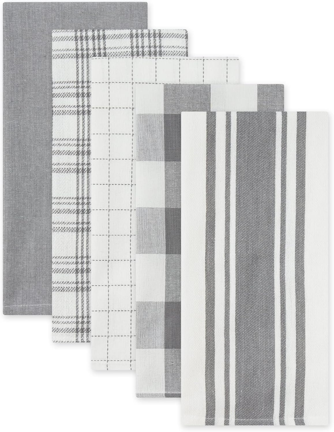 DII Everyday Basic Kitchen Collection Large Woven Cotton Dishtowel/Tea Towel Set, 18x28, Gray, 5 Count - Image 2