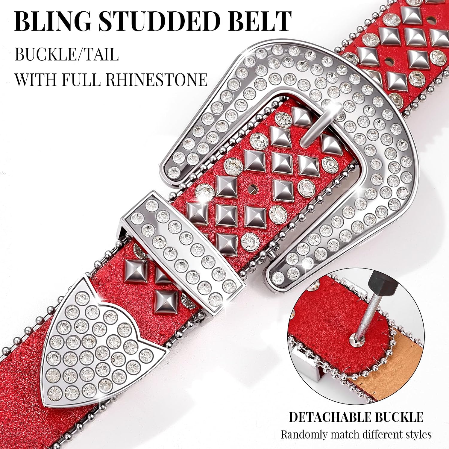 Rhinestone Belt for Men Women, Western Studded Belts for Jeans Halloween
