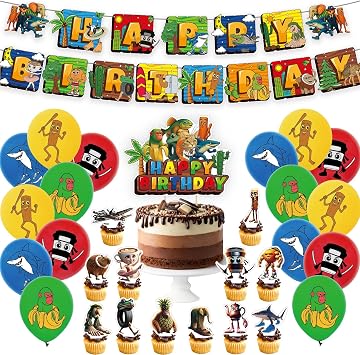 Italian Brainrot Birthday Decorations,Italian Brainrot Party Decorations, Happy Birthday Decor, Italian-Brainrot Themed Party Supply, Includes Banner - Cake Topper - 12 Cupcake Toppers - 16 Balloons