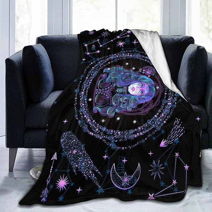 Aquarius Throw Blanket Flannel Constellations Blanket Warm & Soft 12 Horoscope Astrology Throw Blankets Constellation Theme Home Décor 50