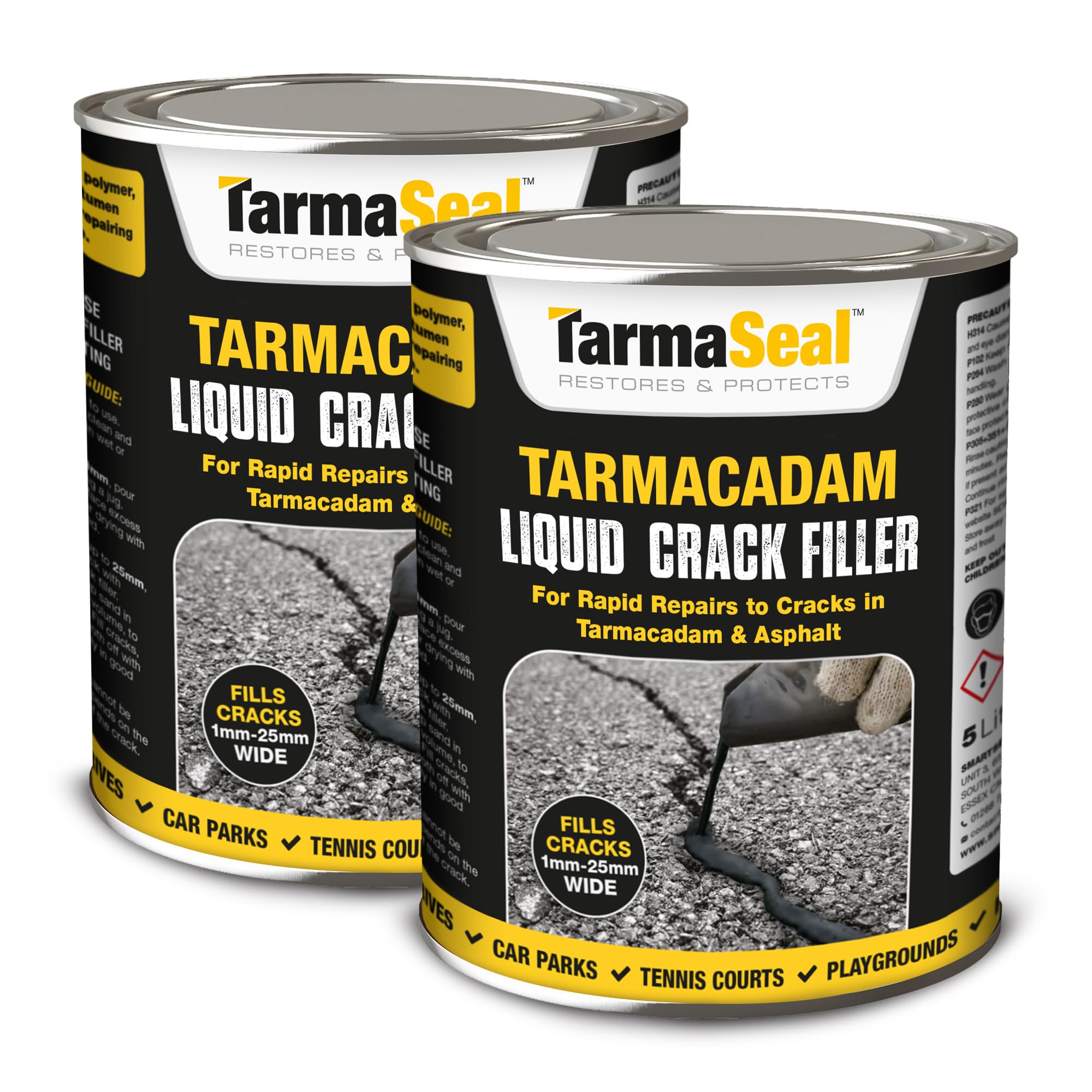 TarmaSeal Tarmac Liquid Crack Filler - 2 x 5L - Flexible Rubberised Tarmac Repair Liquid for Repairing Cracks in Tarmacadam & Asphalt. Crack Filler for Tarmacadam Driveways, Paths & Playgrounds