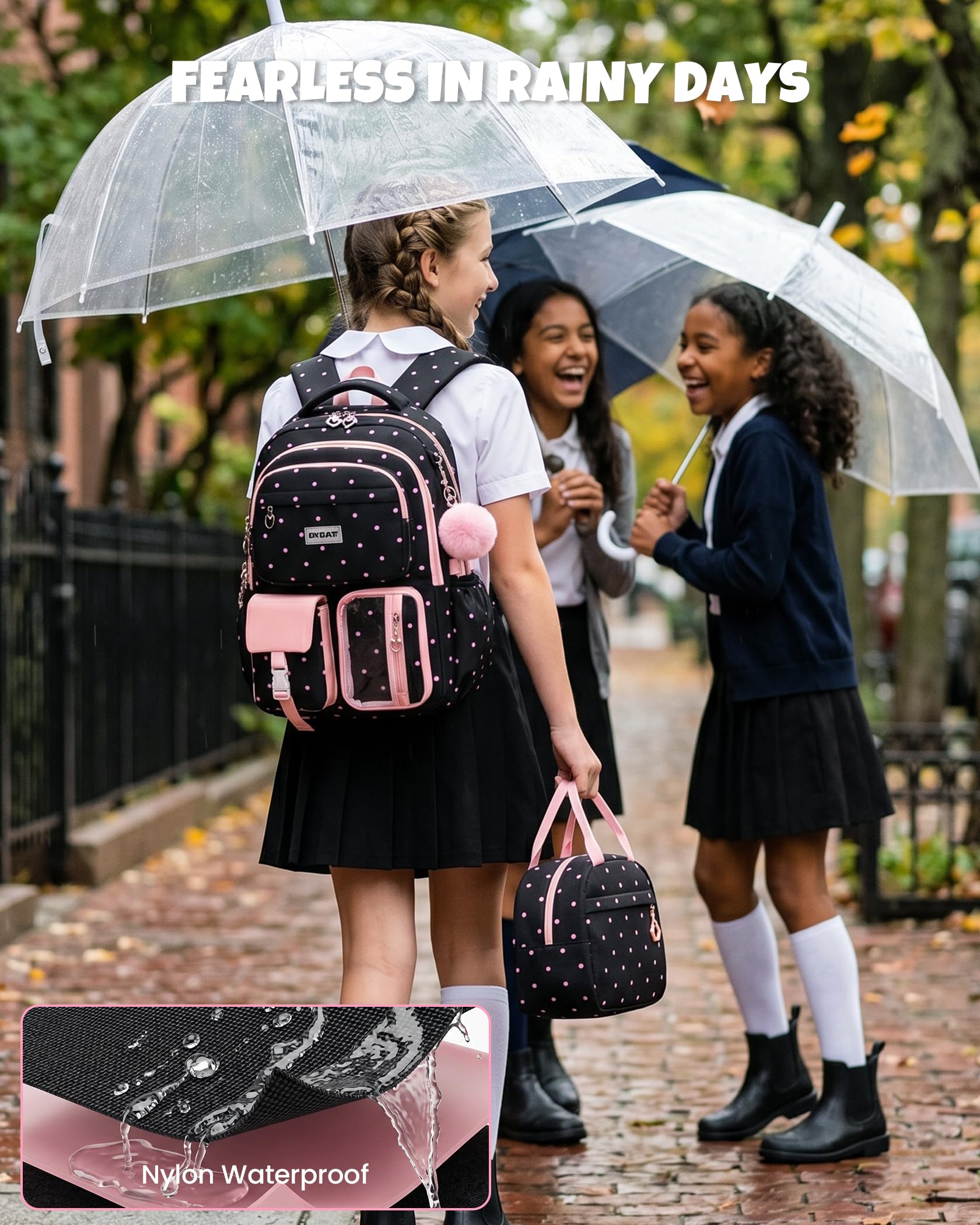 Amythe Mochila Escolar Niña 6-12 Años, 3 PIEZAS con Fiambrera y Estuche, Mochila Grande Impermeable y Antirrobo para Adolescentes con Tiras Reflectantes, Rosa