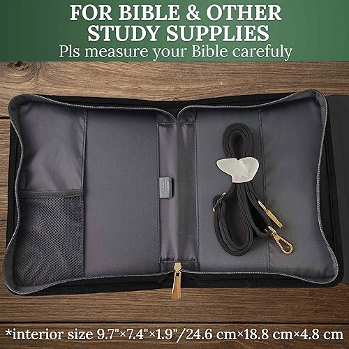Miniatura 3 de DEHITE Funda para la Biblia para mujer, bolsa de transporte para la Biblia, ranuras para bolígrafos, bolsillo con cremallera, correa para el hombro,