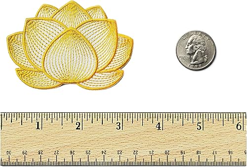 Miniatura 2 de Parche de flor de loto - Parche bordado para planchar o coser (amarillo)