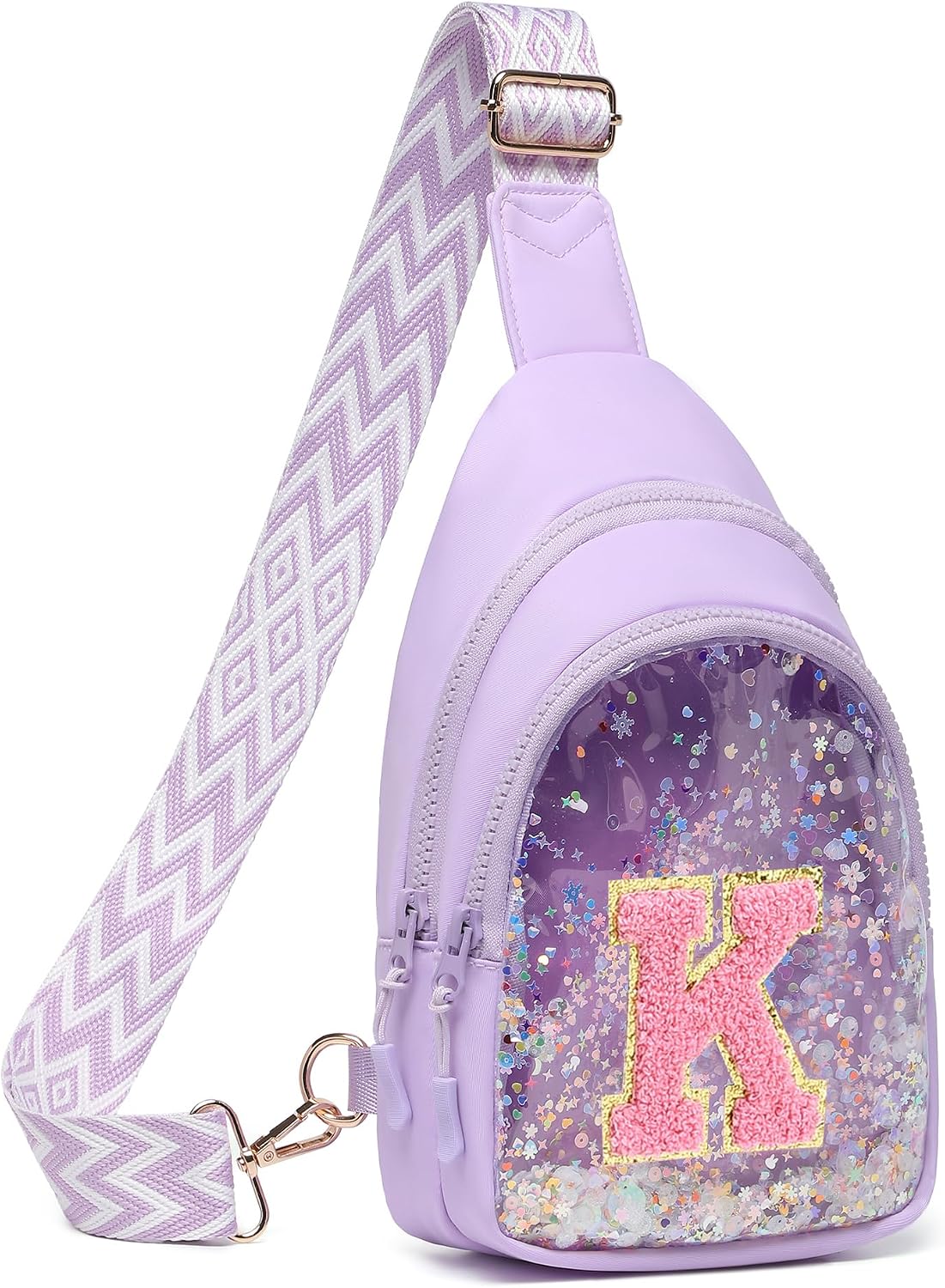 I IHAYNER Clear Initial Sling Bag for Gilrs Crossbody Bag Waist Pack Personalized Gifts for 4 5 6 7 8 9 10 11 12 13 Year Old Girls Purse for Birthday Thanksgiving Gifts for Daughter Sister Purple-K
