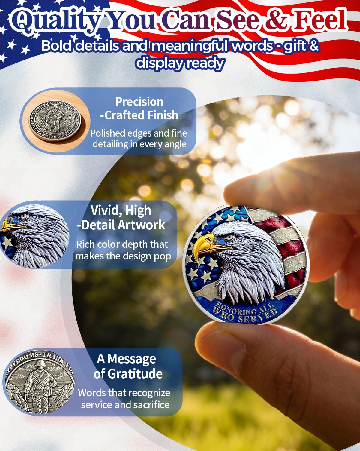 24Pcs Military Challenge Coins Set - Veterans Coin Honoring All Who Served Thank You for Your Service Medallion Military Appreciation Gifts for Men Women Army Veterans Day Gifts Bulk