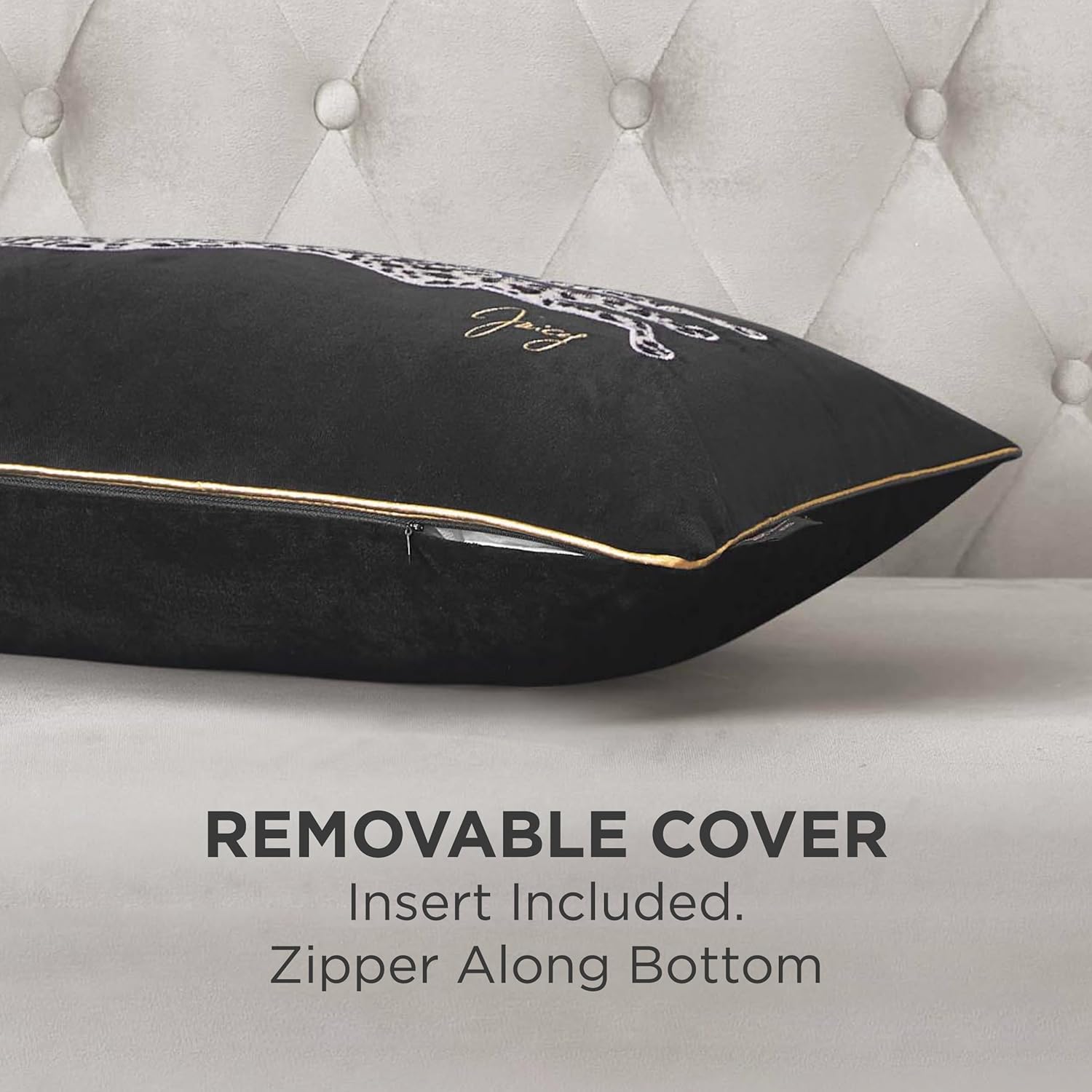 Juicy Couture Rectangle 1-Piece Decorative Accent, Premium Reversible Throw Pillow, Living Room and Bedroom Décor, 14"x24", Cheetah Black