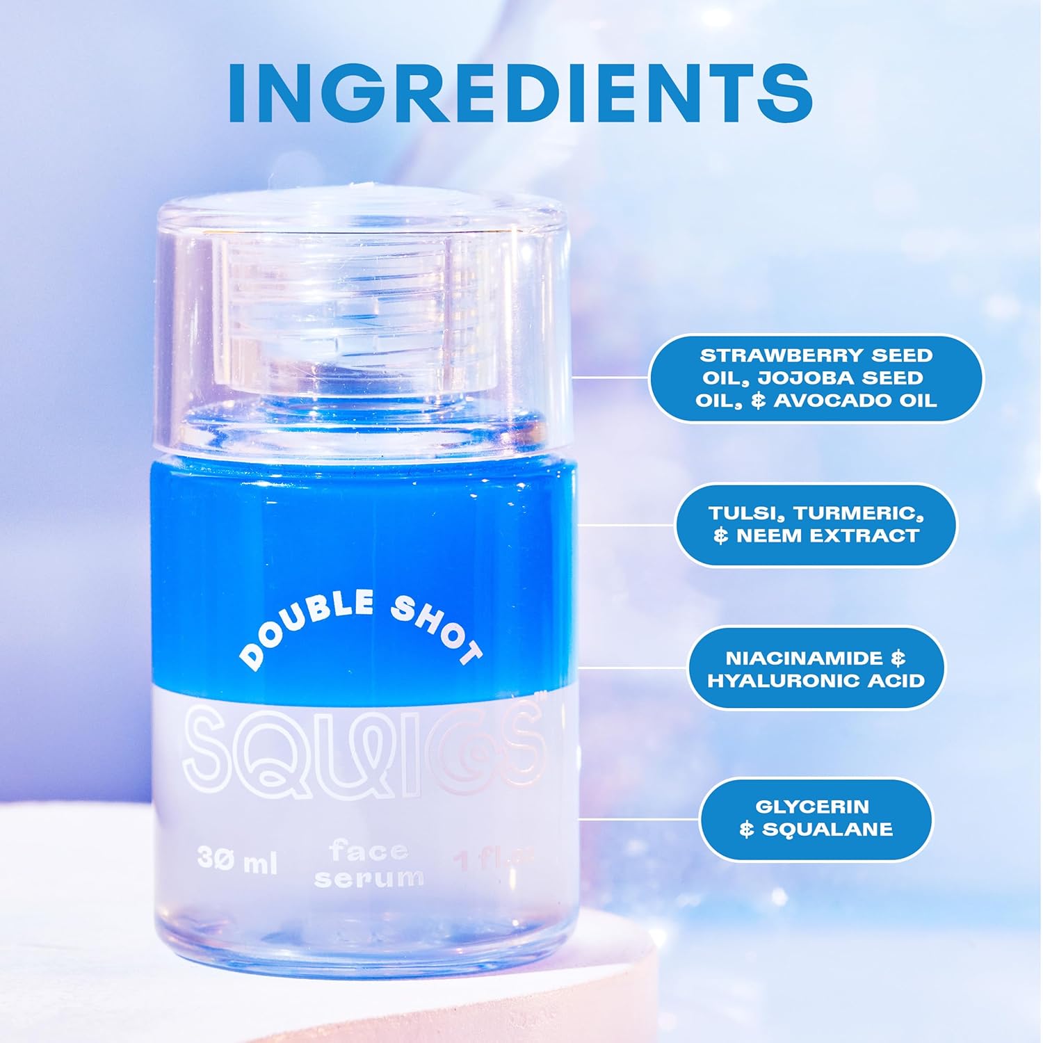 Squigs Bi-Phase Hyaluronic Acid Serum for Face - Ayurvedic Hydrating Face Serum with Niacinamide, Squalane & Turmeric for Moisturized, Glowing Skin - Vegan, Clean Beauty & Paraben Free - 1 FL OZ - Image 5