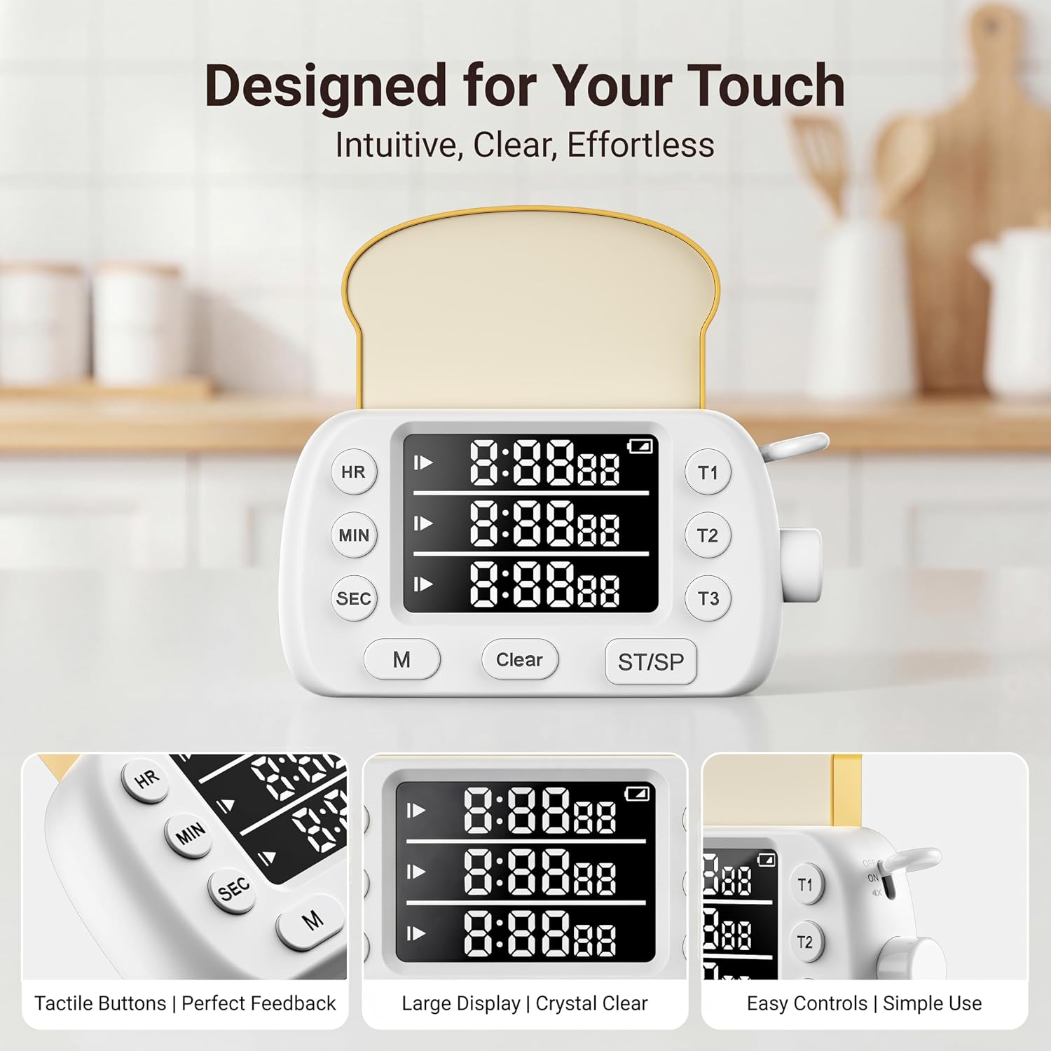 Digital Kitchen Timer for Cooking Magnetic Countdown Timers White
