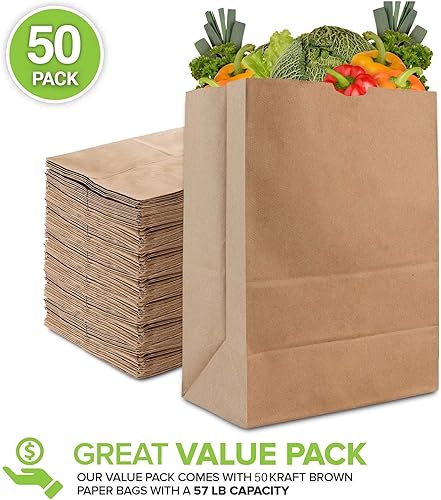 Miniatura 2 de Stock Your Home Bolsa de papel kraft de 57 libras (50 unidades) resistentes, grandes bolsas de papel marrón para compras de alimentos, reciclaje