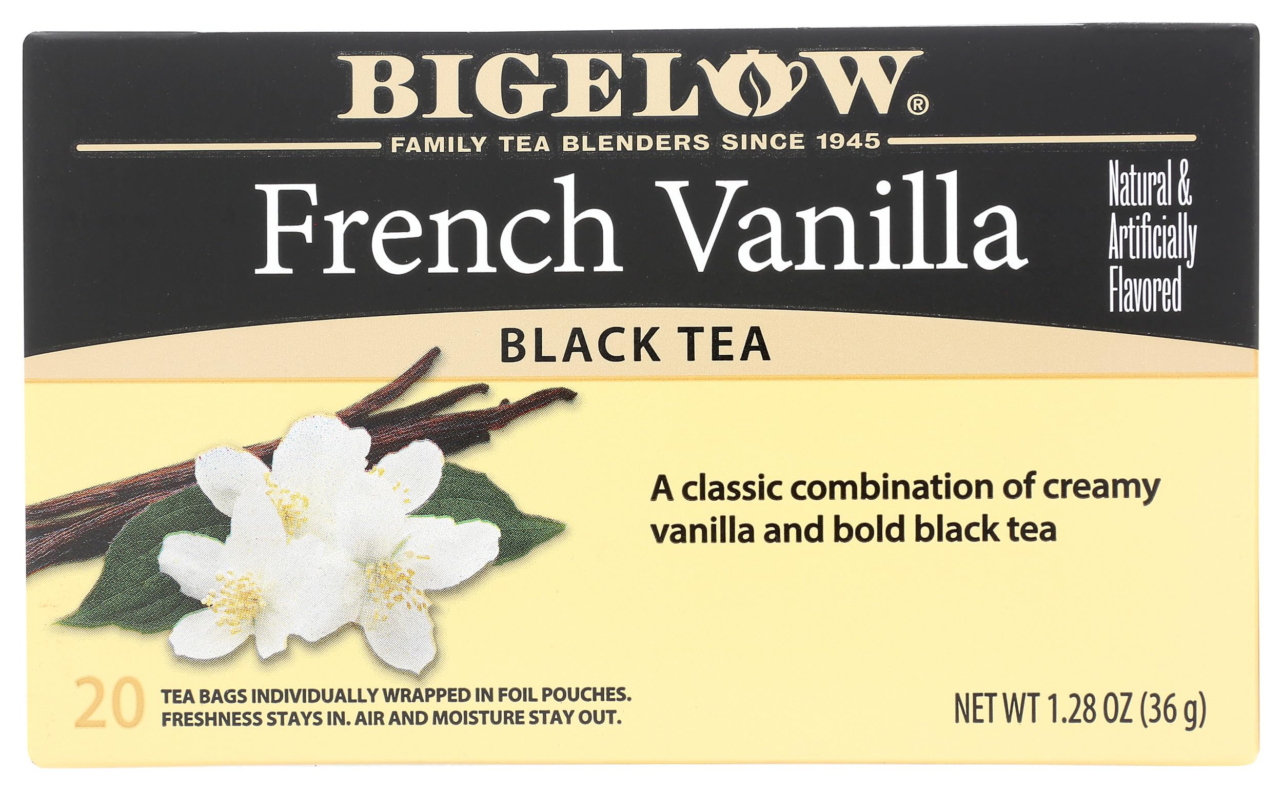 Bigelow French Vanilla czarna herbata, kofeinowa, 20 sztuk (6 sztuk), łącznie 120 torebek herbaty