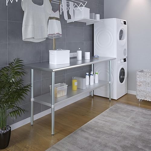 Vista 299 de AmGood Mesa de trabajo de acero inoxidable de 18 pulgadas x 36 pulgadas Mesa de preparación de alimentos de cocina de metal NSF