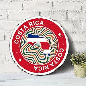 Amazon.com: Round Vintage Metal Sign Costa Rica Flag Map Vintage Wall ...