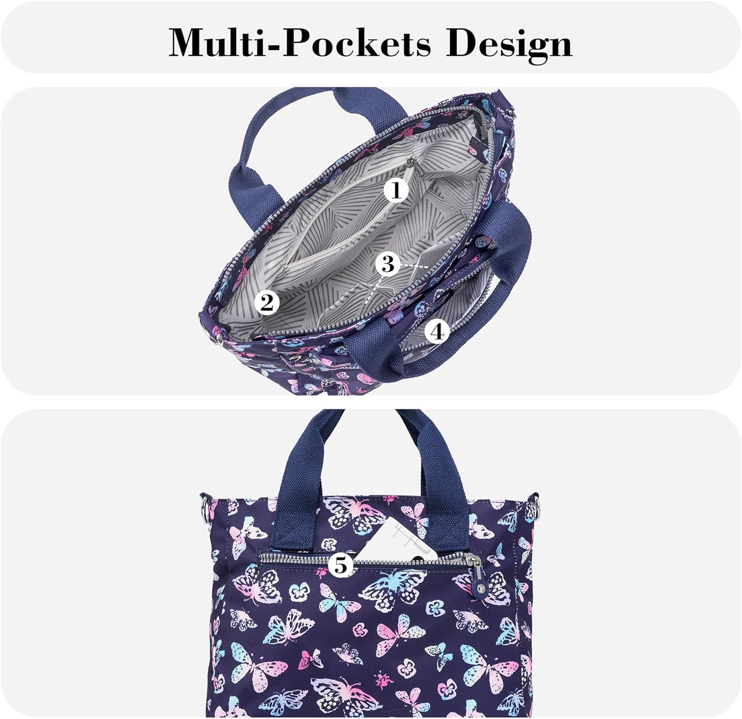 AOCINA Small Tote Bag With Zipper Mini Nylon Crossbody Bags for Women Work Everyday Multi Pocket Lightweight Satchel Purse