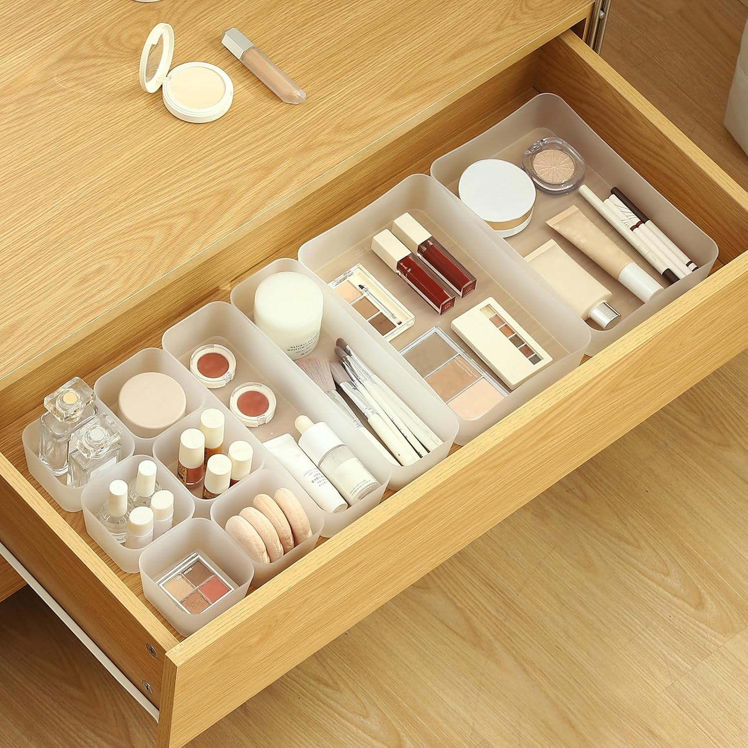 10 Pcs Drawer Organizer Tray Storage Box for Bedroom Dresser Bathroom Kitchen, Frosted