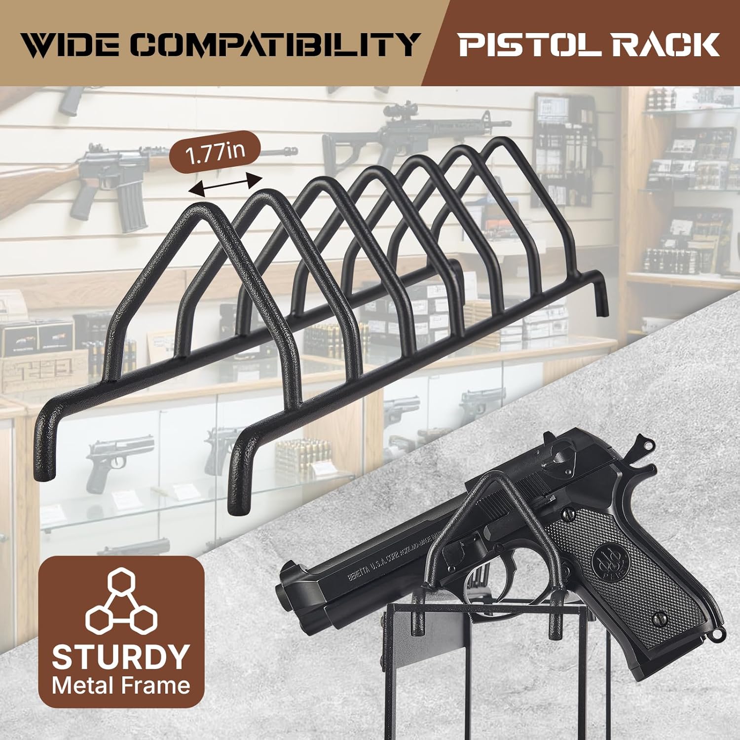 Poyilooo Pistol Rack, 2Tier Portable Pistol Rack for Gun, Hold Up 12 Handguns Pistol Stand for Gun Storage, Pistol Holder for Gun Heavy Duty Steel Gun Rack for Shot Exhibitior Retail Shop Home Office