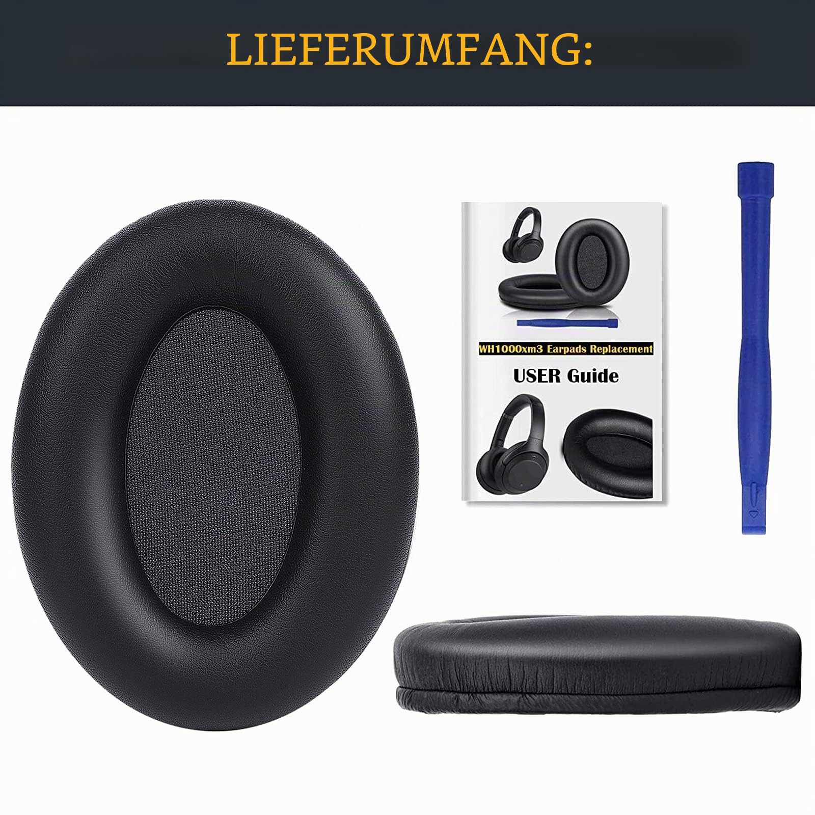 SOULWIT Proteinleder Ersatz Ohrpolster für Sony WH-1000XM3 (WH1000XM3) Over-Ear-Kopfhörern, Ersatzpolster mit weichem Proteinleder, Geräuschisolierung Memory-Schaum