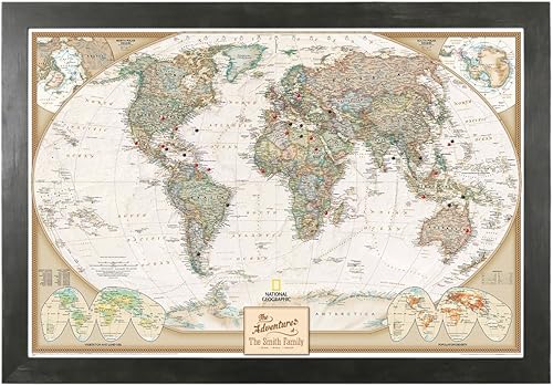Miniatura 23 de Mapamundi con alfileres, personalizado, ejecutivo, con marco de 24 x 36" y alfileres, Negro (Rustic Black), 24 x 36 pulgadas Marco negro