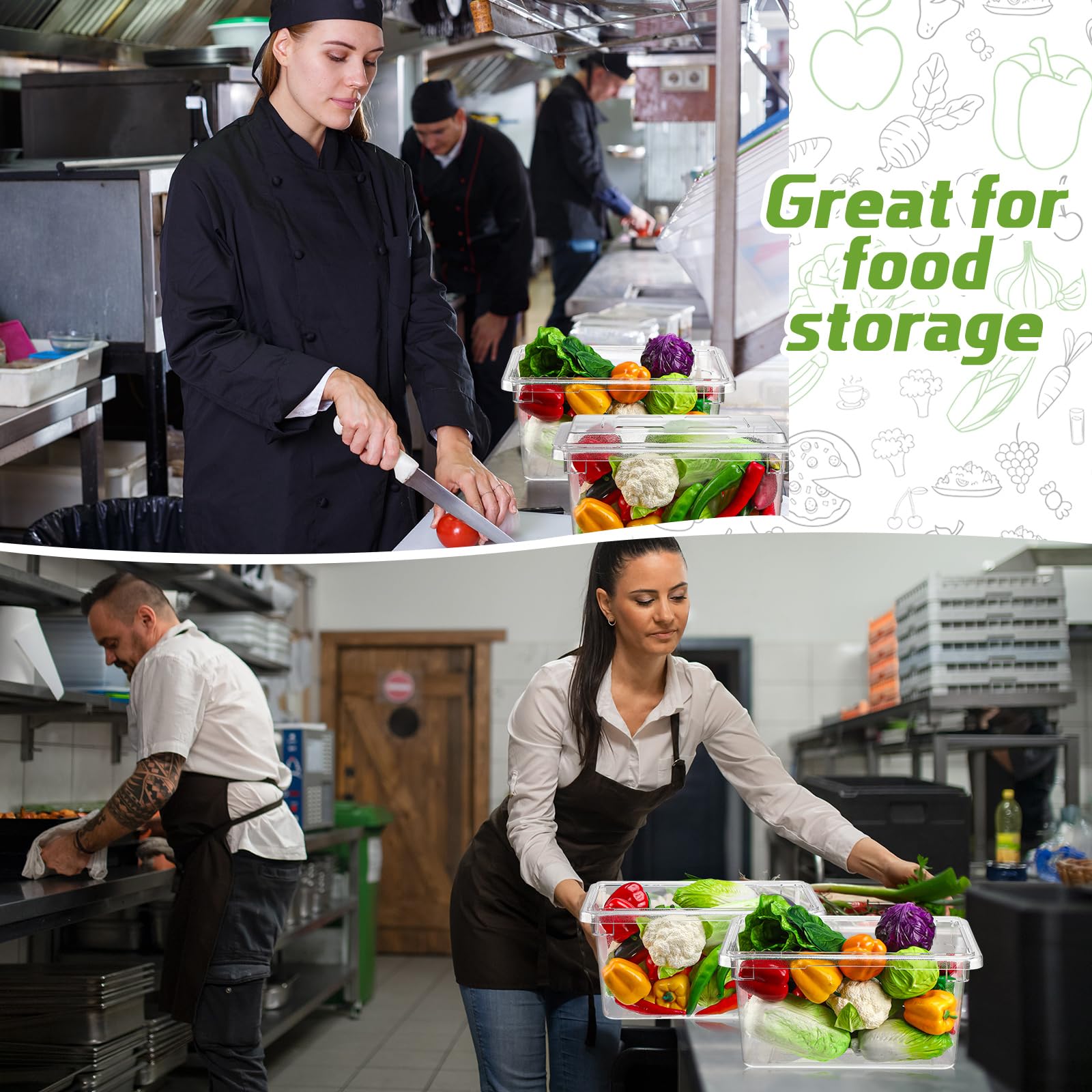 Confezione da 2 contenitori per alimenti in policarbonato da 5 galloni, 45,7 x 30,5 cm, contenitori commerciali per alimenti, per verdure, frutta, alimenti, per cucina, ristorante, caffetteria