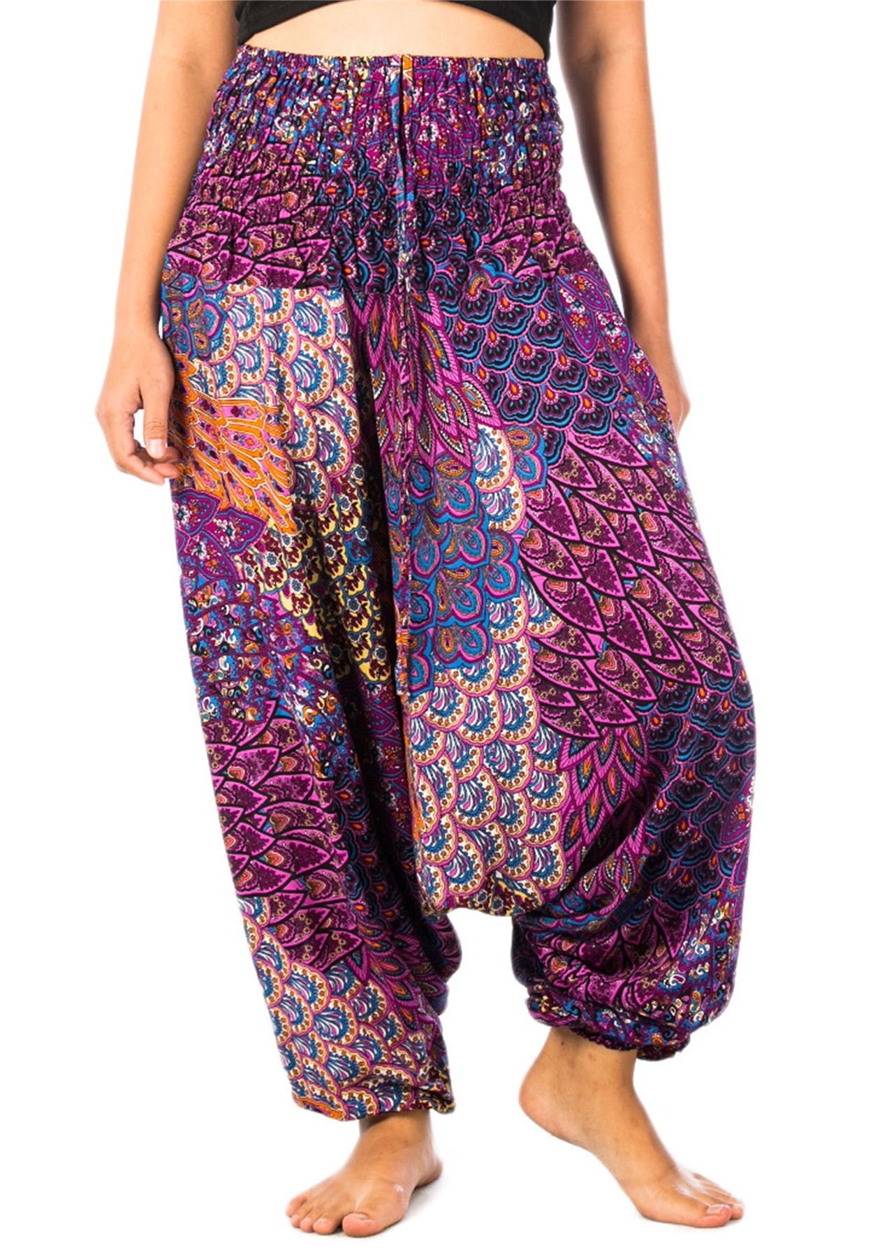 Lofbaz Women's Peacock Harem 2 in 1 Jumpsuit Pants Purple 4XL