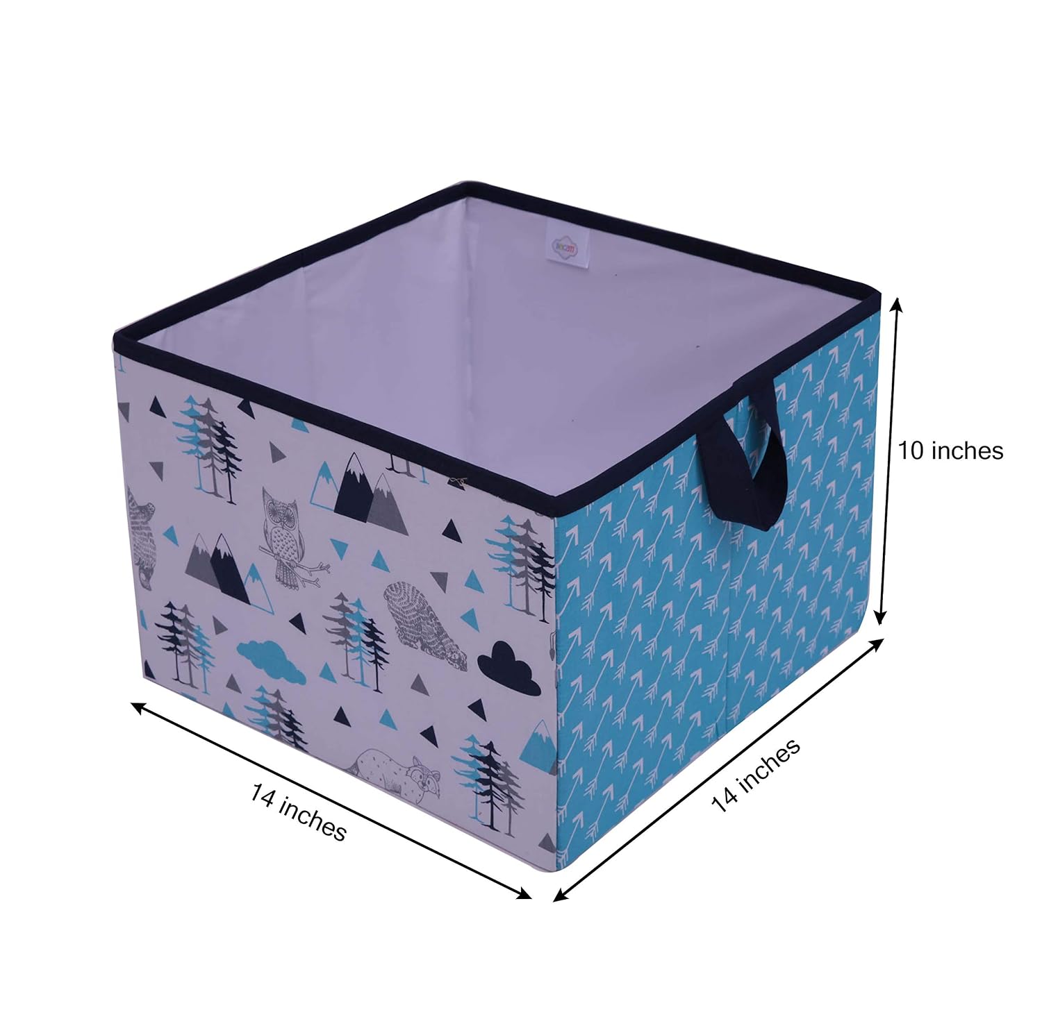 Bacati – Large Storage Tote Woodlands Animals Aqua/Navy/Grey 14 X 14 X 10 inches