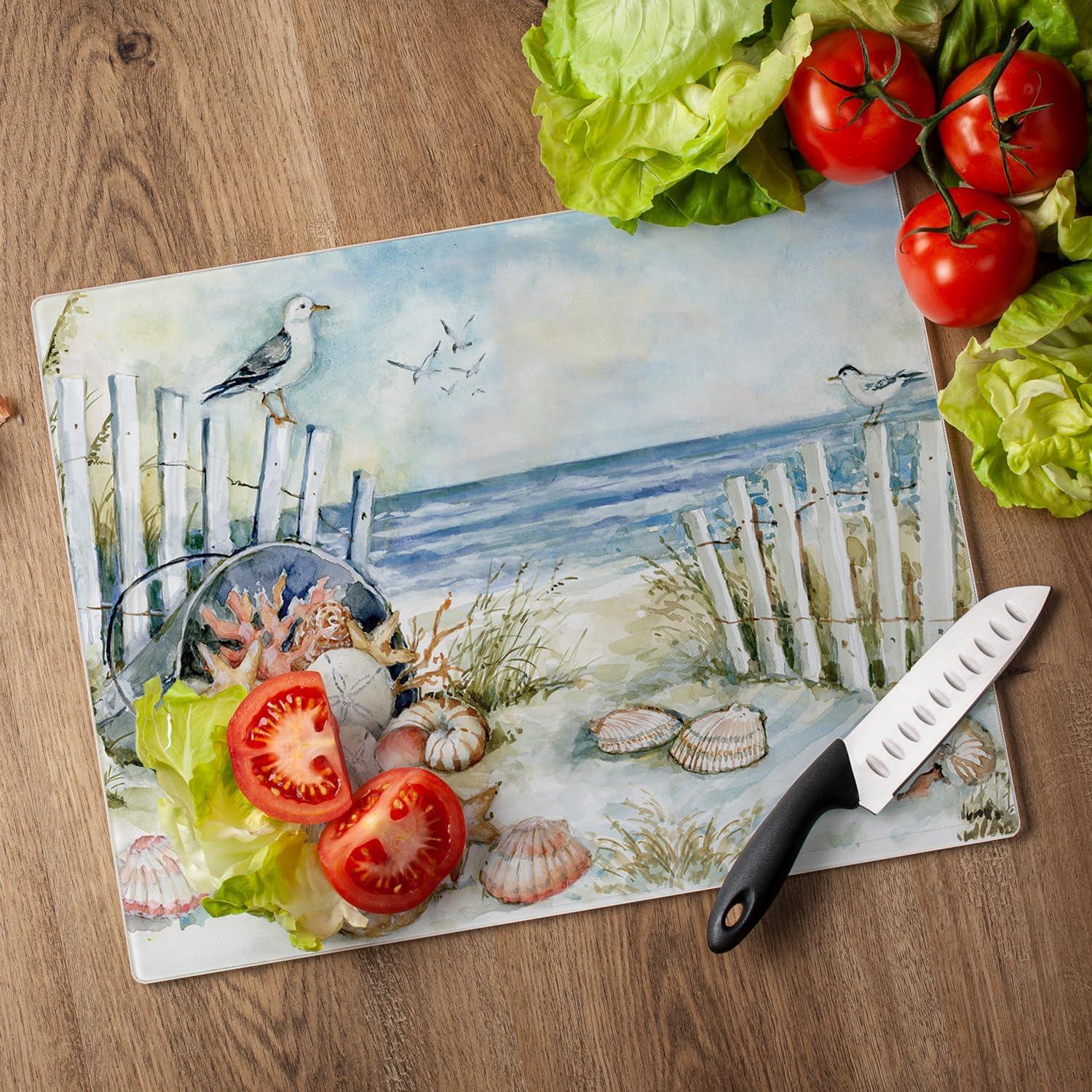 CounterArt Coastal Sanctuary 3mm Tempered Glass Cutting Board Serving Board Charcuterie Board 12" x 15"