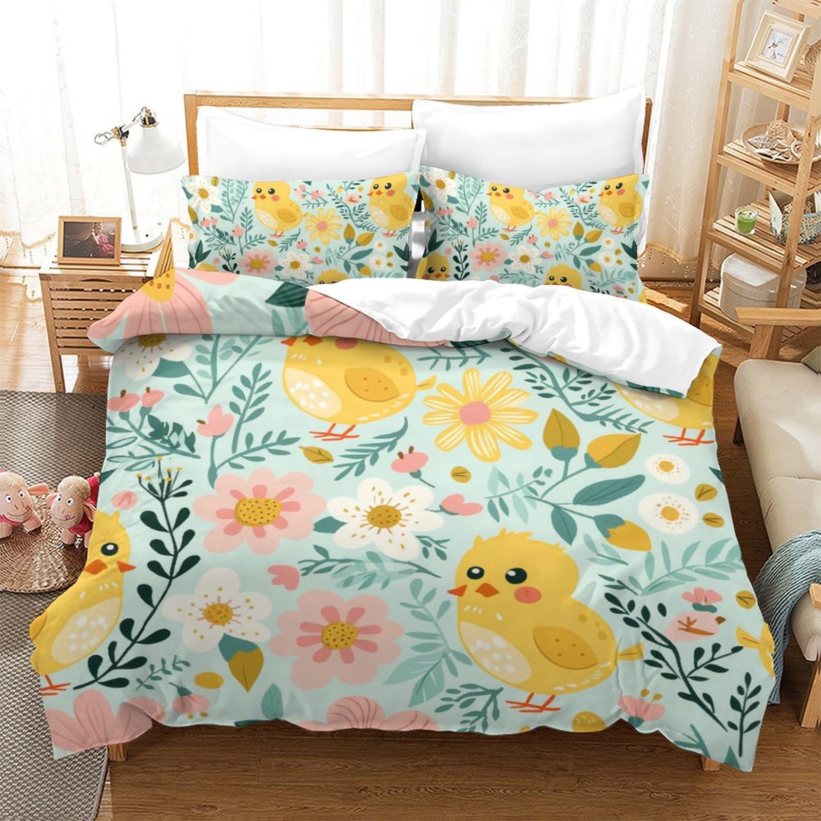Housse de couette oiseaux microfibre 200x200 anti-plis avec fermeture éclair