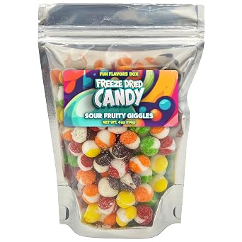 Freeze Dried Candy Sour Fruity Giggles Variety Pack Crispy Treats Space Theme Party Favor Gift Idea, 4 oz