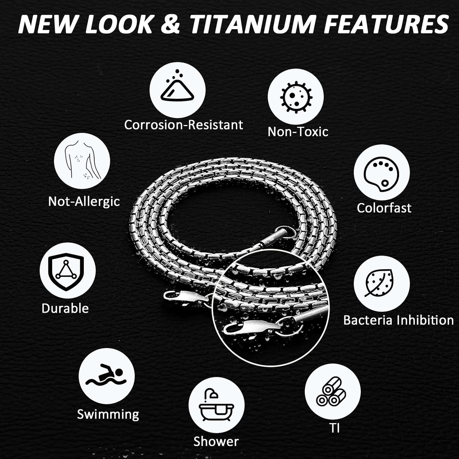 SanThree 2.2mm Pure Titanium Snake Chain Necklace for Women Men, Skin Friendly Titanium Square Rolo Box Chains Necklaces Jewelry Gifts for Birthday Anniversaries Christmas New Year Holiday, 21.65" - Image 2