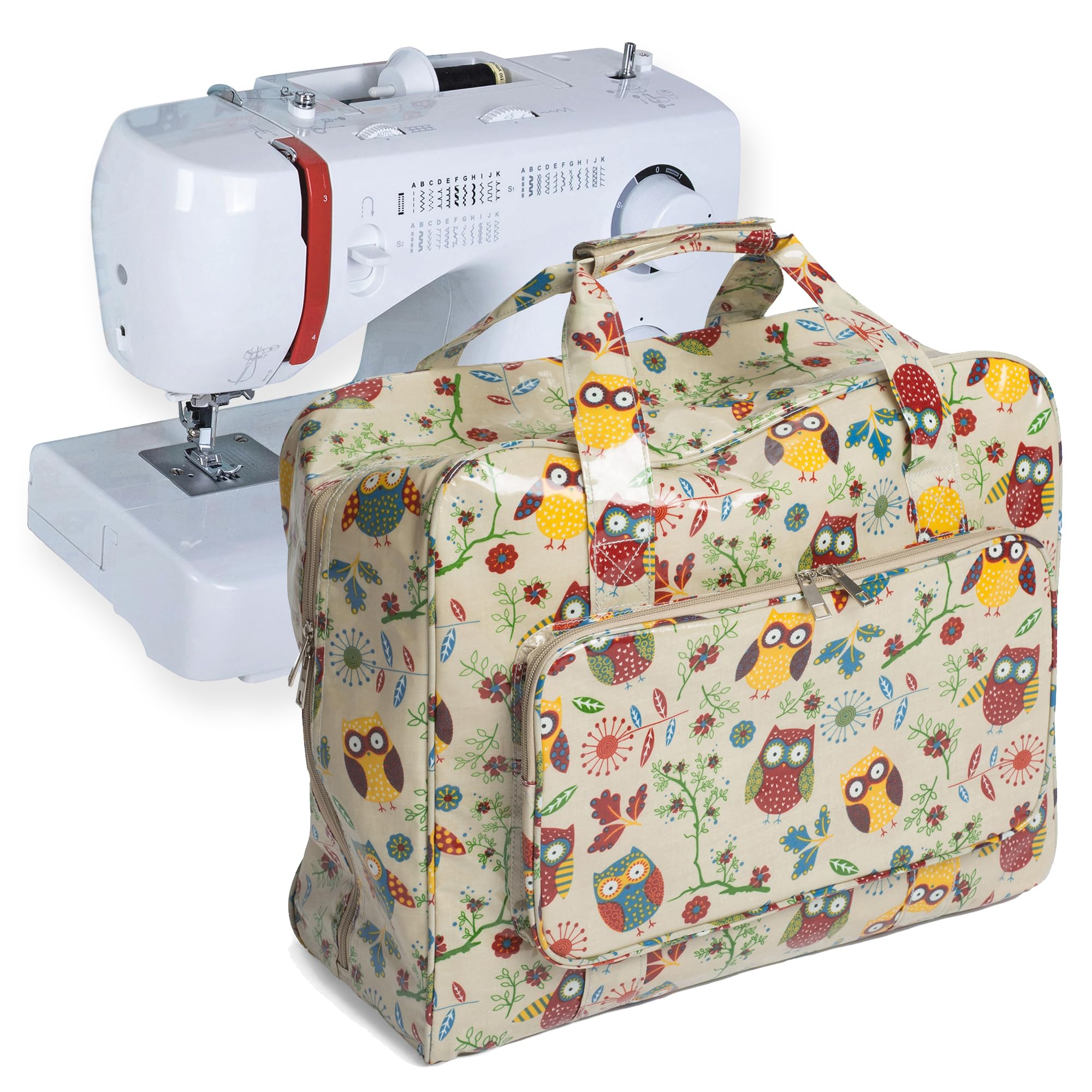Hobby Gift Sewing Machine Bag - Heavy Duty Padded Carry Bag with Zip Closure, Water-Resistant Large Sewing Bags and Storage for Supplies - 20 x 44 x 38cm, Owl