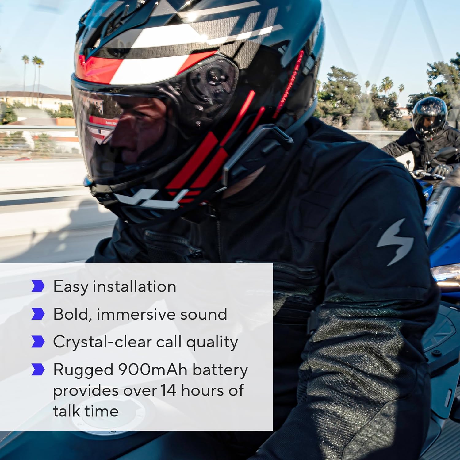 EXOCOM Link-1 Motorcycle Helmet Communication System Intercom - Slim 40mm HD Speakers with Bluetooth Intercom + Noise Cancellation, Compatible with All Helmets, Dark Silver, Single Pack Headset Kit