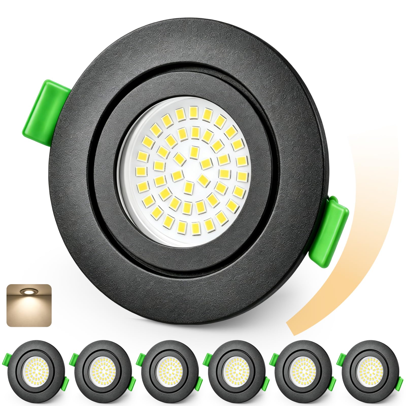 KYOTECH Downlight LED Techo Empotrable Regulable 65-75mm Extraplano Foco Empotrable LED Techo 5W IP65 Ojos de Buey Blanco Neutro 4000K Focos Interior para Baños, Negro 6 Pack (No Rotatorio)