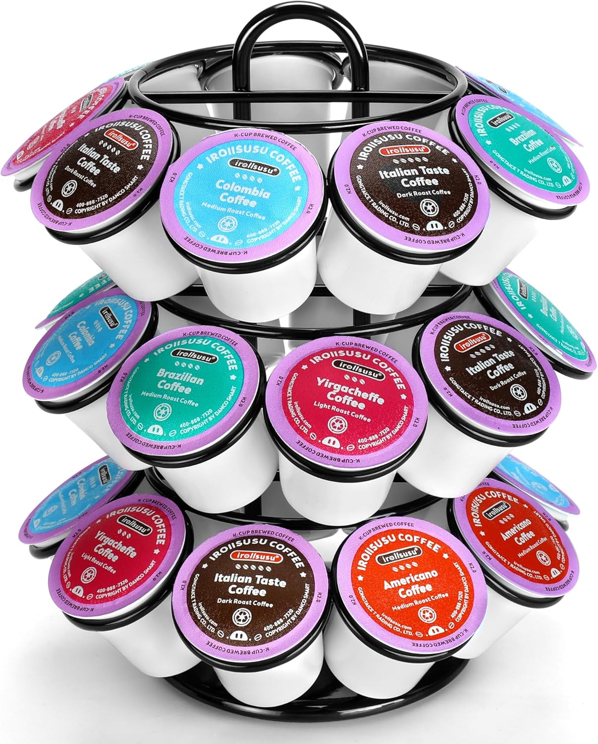 Coffee Pod Holder, K Cup Holders, 3 Tier Coffee Pod Carousel Compatible with K Cups (27 Pods), Spins 360-Degrees, Modern Black Design