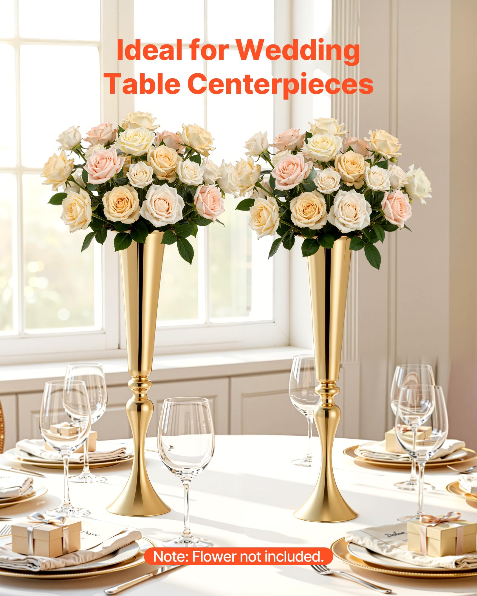 VEVOR Set di 12 Vasi Decorativi Centrotavola per Matrimonio in Metallo, 12 Vasi Supporto per Composizioni Floreali Altezza 55 cm per Decorazioni Banchetti Feste Casa, Finitura Galvanizzata Oro