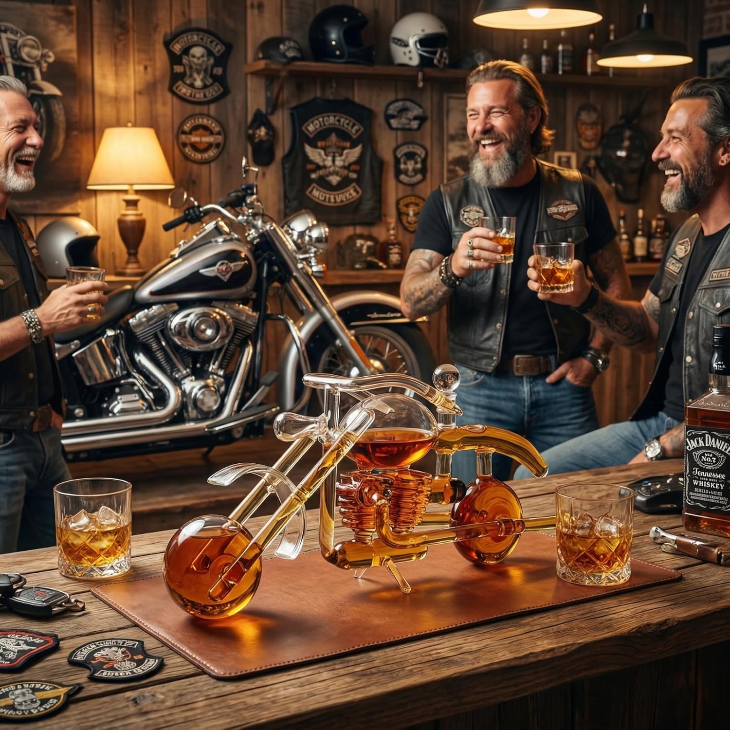 Motorcycle Decanter Whiskey & Wine Decanter Set With Motorcycle Gifts, Motorbike Gifts, Dispenser for Wine, Scotch, Bourbon, Whiskey Gifts for Men, Dad, Birthday Harley