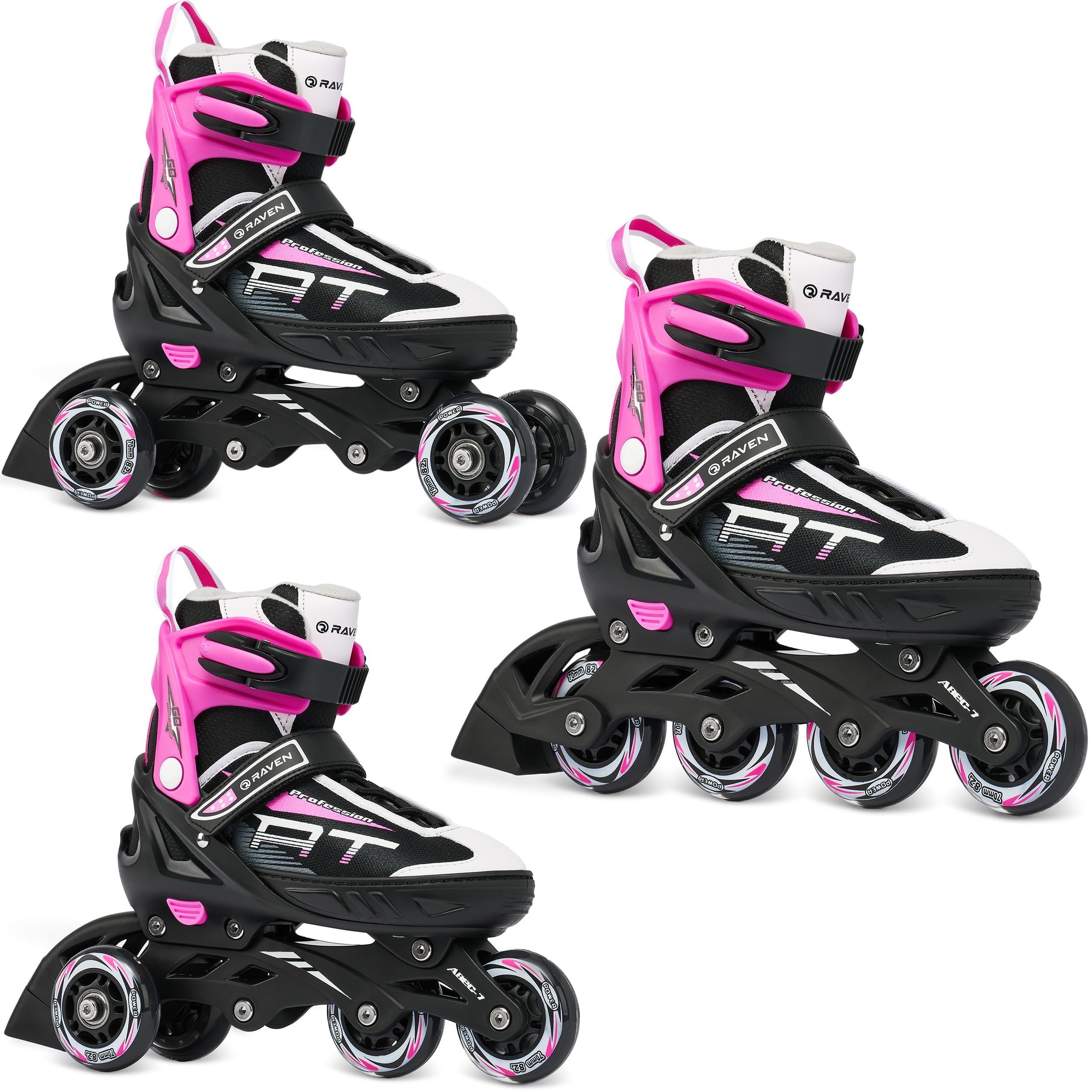 RAVEN Patines en línea 3 en 1 Ajustables Negro/Rosa 35-39