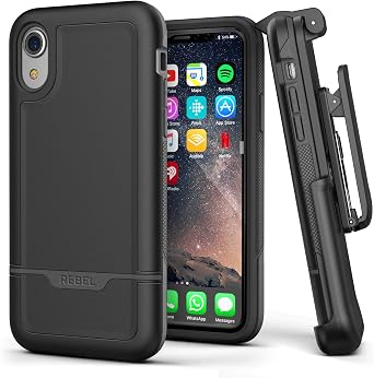 Encased iPhone XR Belt Clip Rugged Holster Case, Heavy Duty Protective Cover Holder (Rebel Armor Series) Black