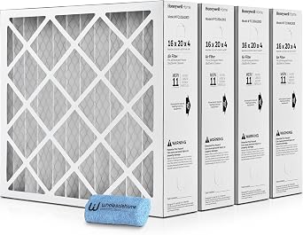16x20x4 Air Filter Replacement MERV 11, FC100A1003 Pleated HVAC AC Furnace Filters with Wholesalehome Cleaning Cloth, 4-Pack Actual Size 15.94 x 19.75 x 4.38 Inches