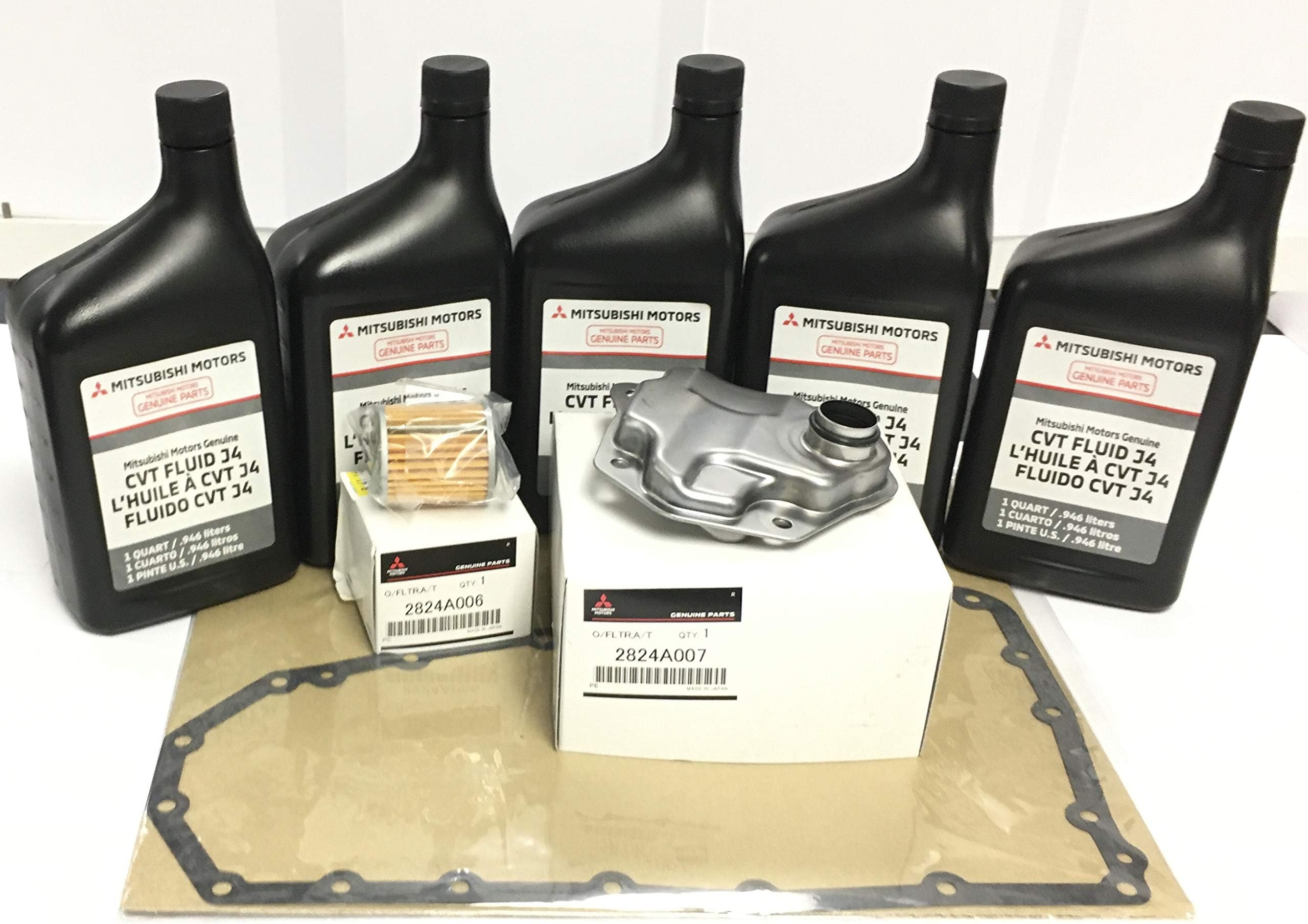 Mitsubishi CVT Transmission FLUID & FILTERS Service KIT J4 Fluid (5 Qts) and BOTH Filters & Gasket MZ321212 2824A006 2824A007 2705A049 Lancer, Outlander, Outlander Sport/See Description for Fitment