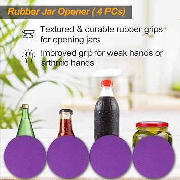 Magnetic Jar Opener Gripper, Jar Openers Top Rated For Seniors Weak Hands, Bottle Opener Built-In, 2-IN-1 Jar & Bottle Opener x 1, Black, Rubber Jar Openers Gripper x 4