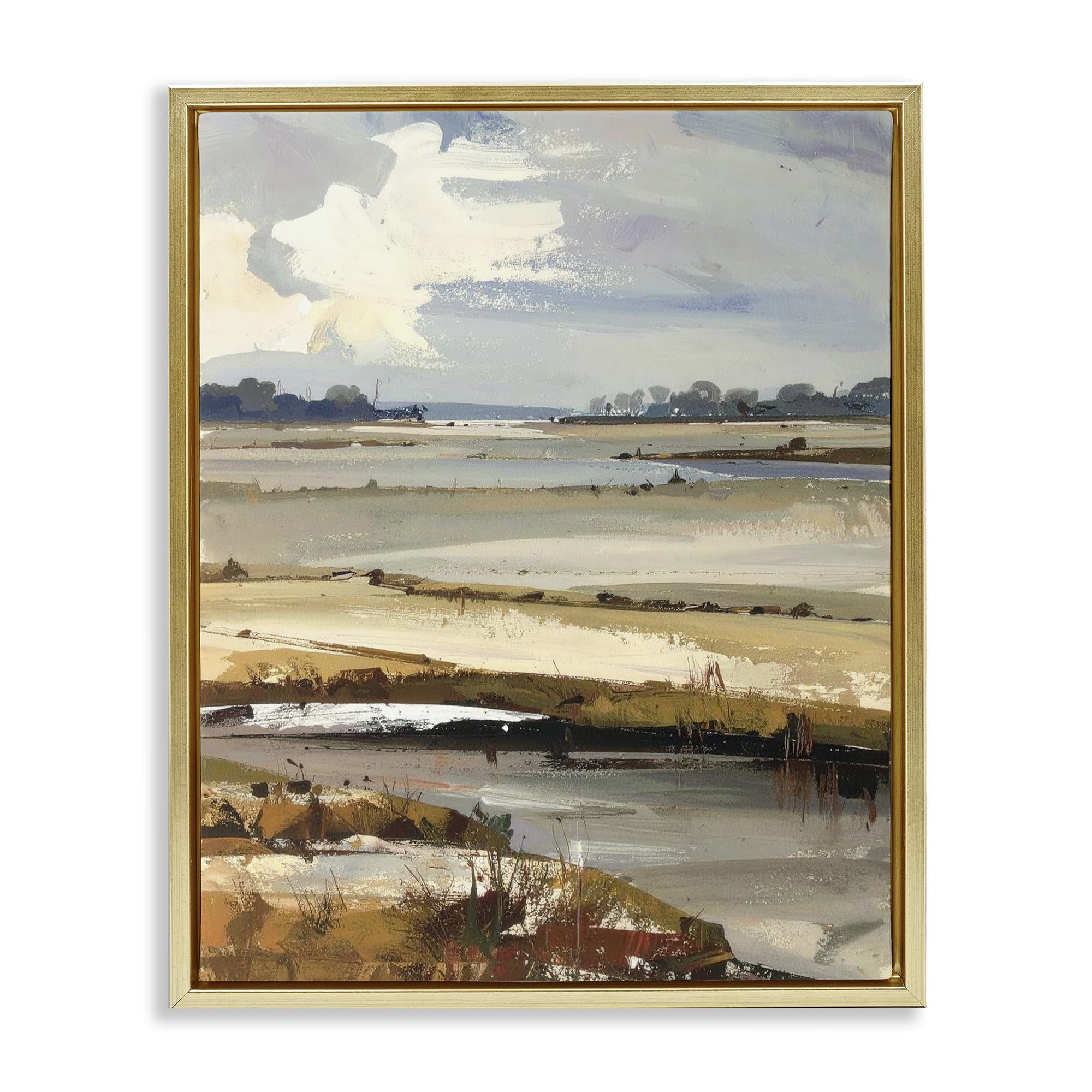 Stupell Industries 'Earthy Distant Horizon', Floating Frame Canvas Art, Gold, 25 x 31 Inches, Easy to Hang and Sturdy, Made in USA, by Alonza Saunders