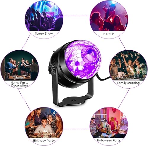 Miniatura 3 de [6 Pack] Litake UV Black Lights 6W LED Disco Ball Party Lights Strobe Light Disco Lights, Sound Activated with Remote Control Dj Lights Stage Light