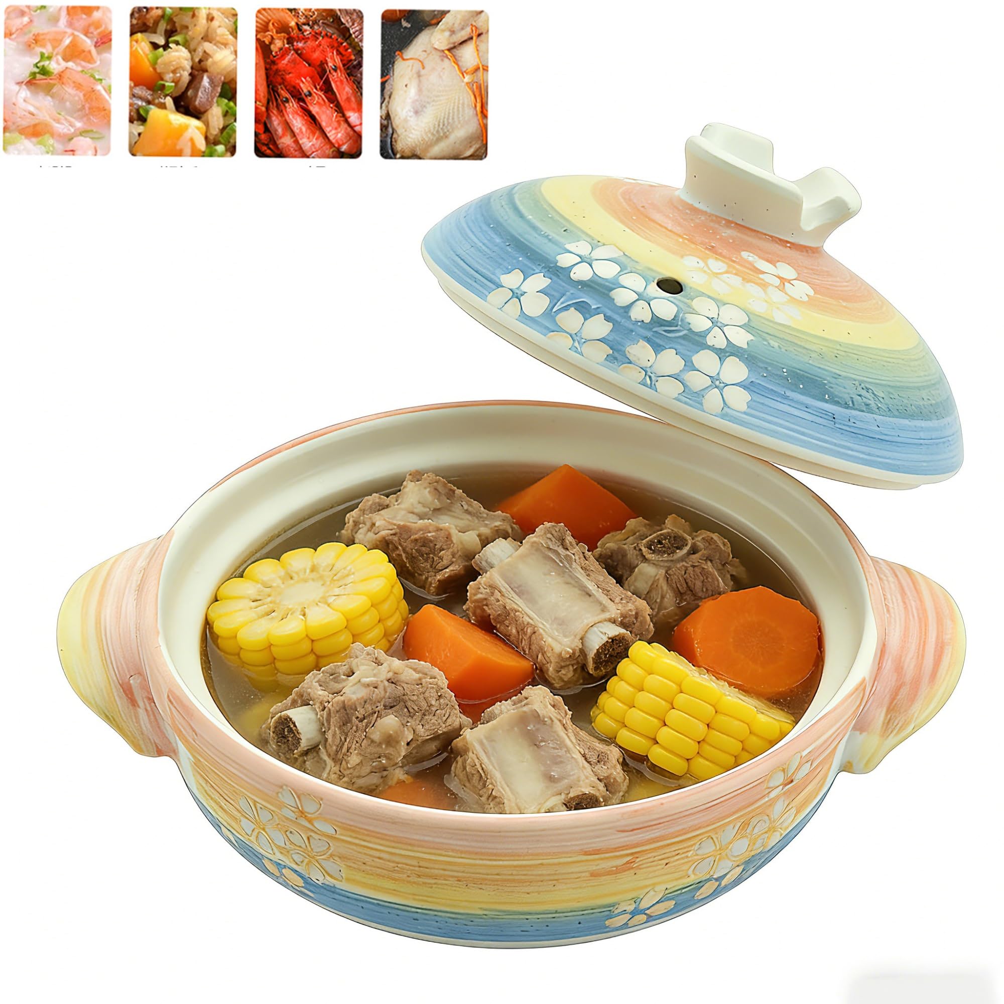 Keramik-Kasserolle im japanischen Stil mit Deckel, hitze- und kratzfestes Kochgeschirr für Bibimbap, Kimchi, Suppe und Eintopf, 2,2 l Fassungsvermögen