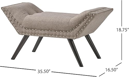 Miniatura 3 de Christopher Knight Home Rosalynn - Otomana de tela copetuda, color granito