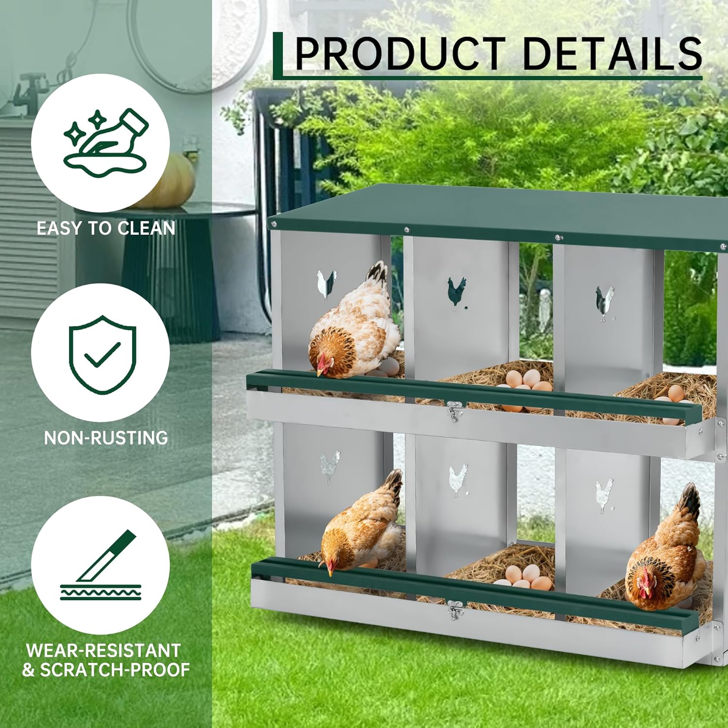 Features of the nesting box: Easy to Clean, Non-Rusting, Wear-Resistant & Scratch-Proof