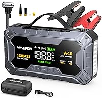 AIMAPOW A40 8000A Jump Starter with 160PSI Air Compressor, 27000mAh Power Bank for 12V Gas/12L Diesel, Force Start, LED Light