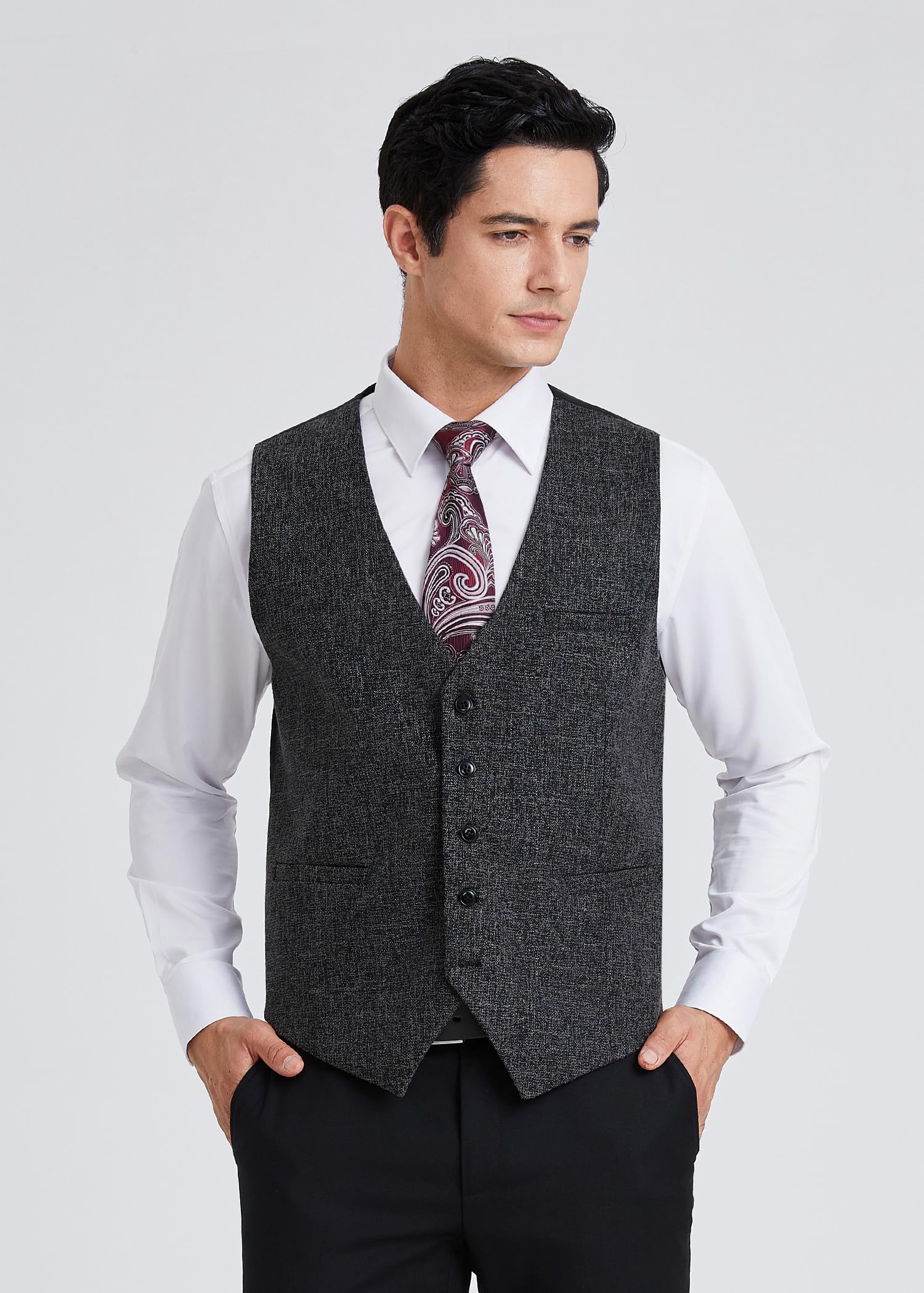 HISDERN Gilet Da Abito Da Uomo Formale Matrimonio Tinta Unita Classico Elegante Senza Maniche Casual Cerimonia Cotone Panciotto XS-4XL